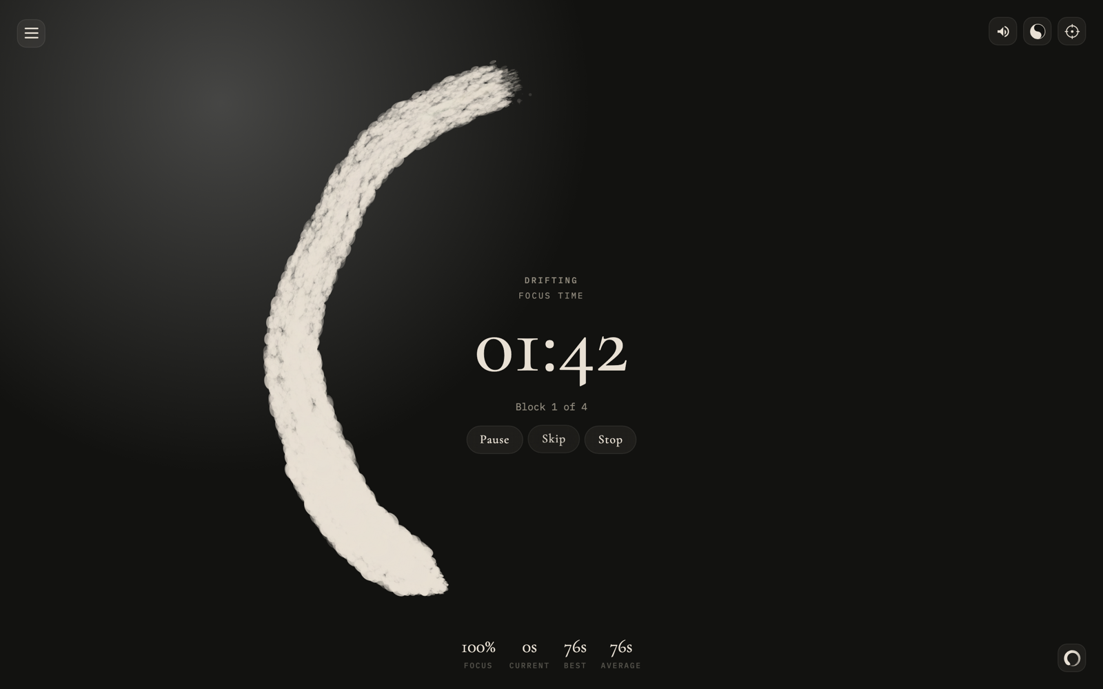 A drift moment: the session view with a notification nudging you back to work
